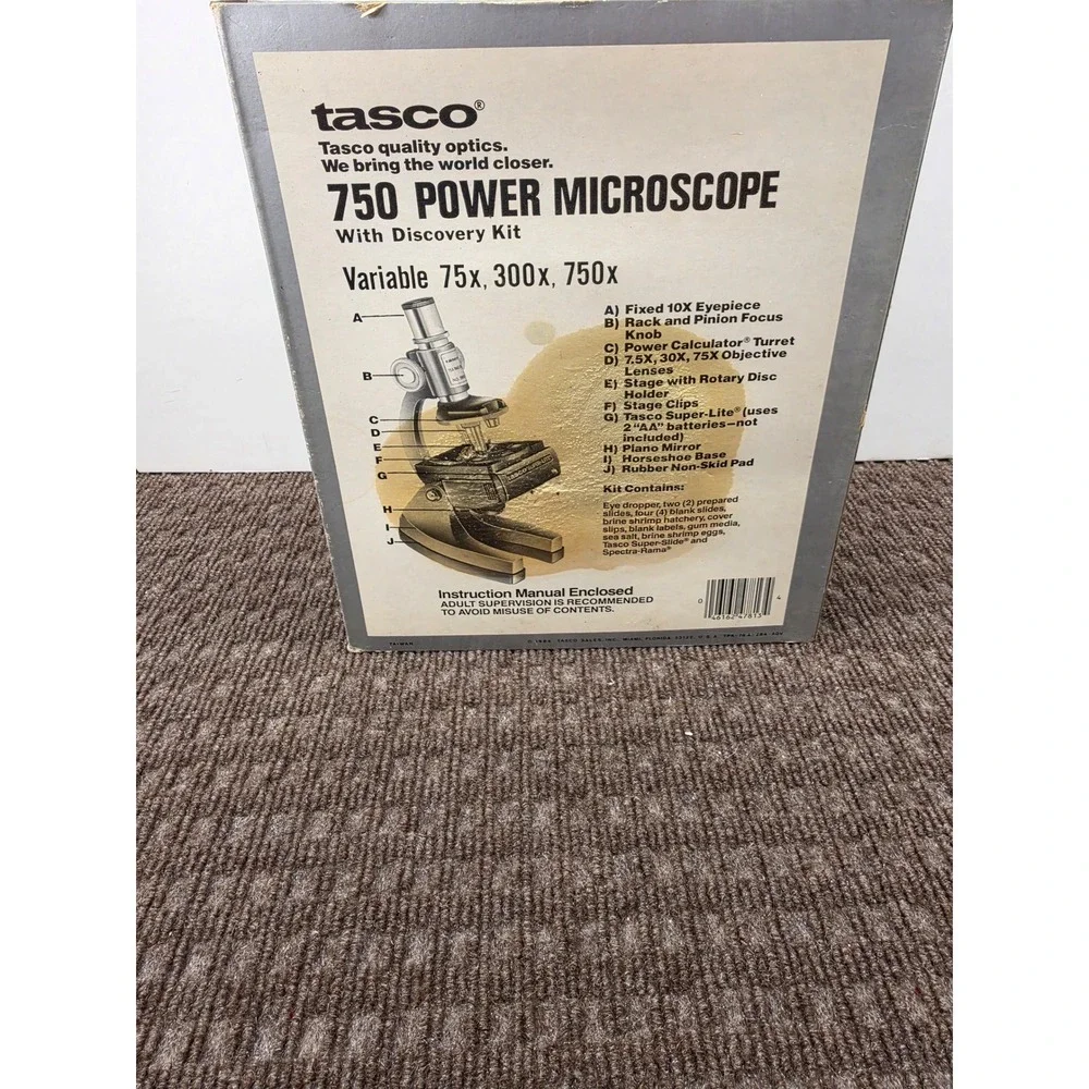 Vintage Tasco 750 Power Microscope Discovery Kit Model P750 Red Science Toy